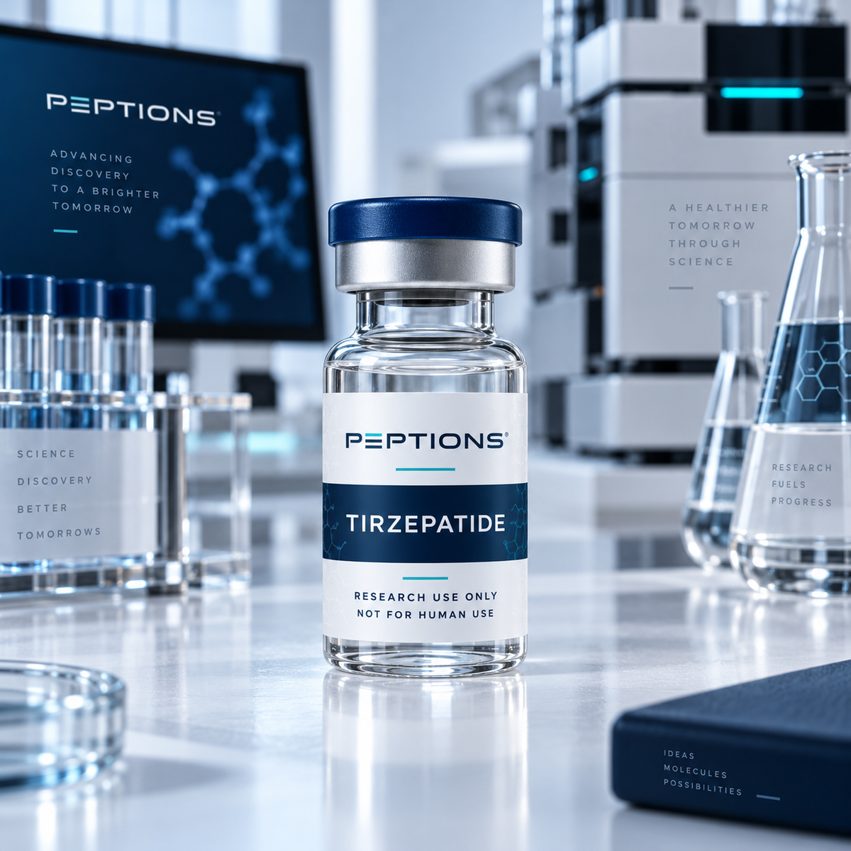 PEPTIONS Tirzepatide research material in a laboratory setting